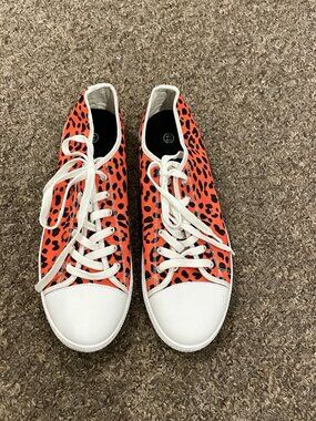 Red Animal Print White Laces and Soles Low top Sneakers